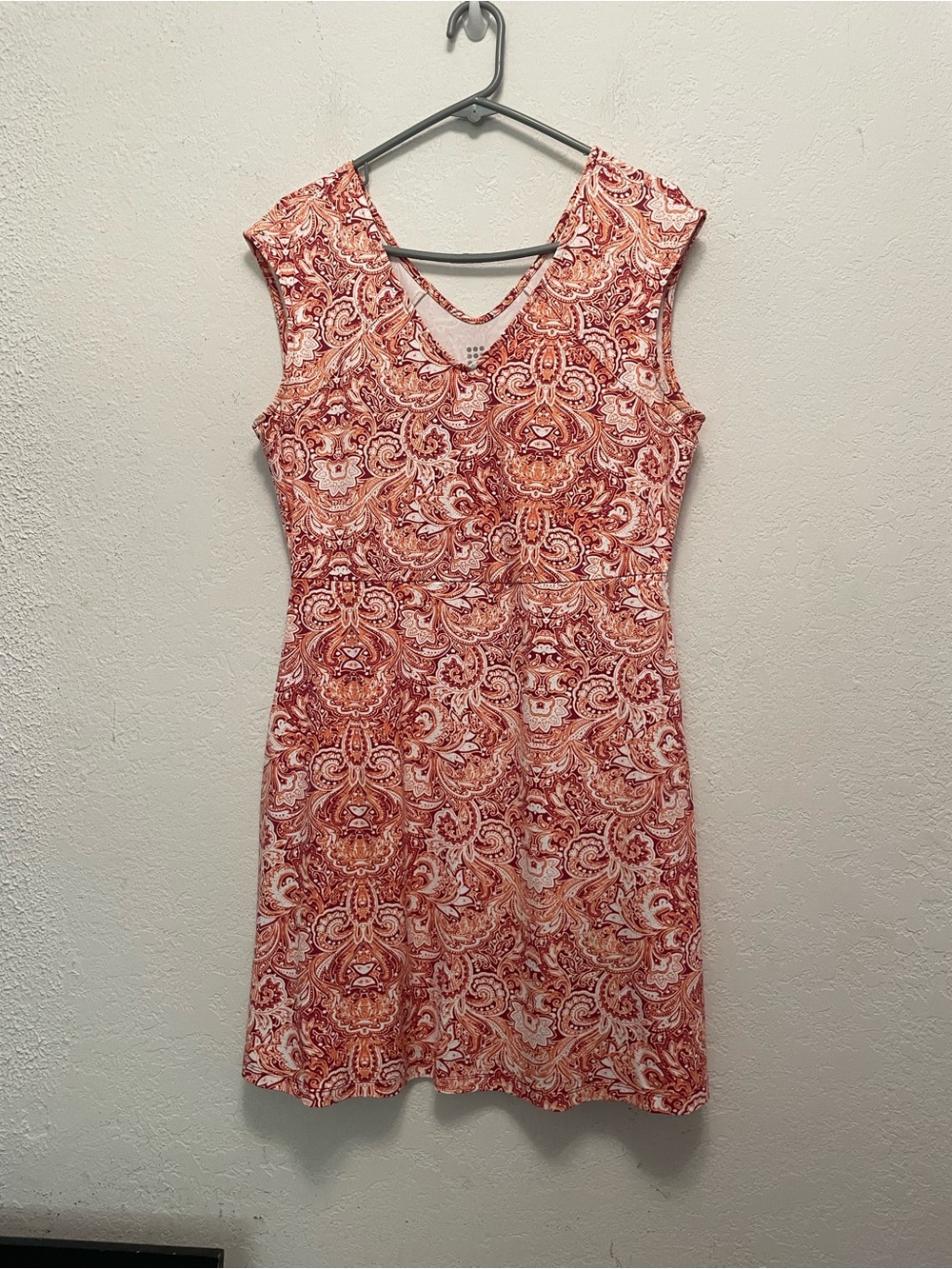 Title Nine Size L Sleeveless Dress Coral Paisley Print V Neck Pockets Casual - Picture 2 of 8